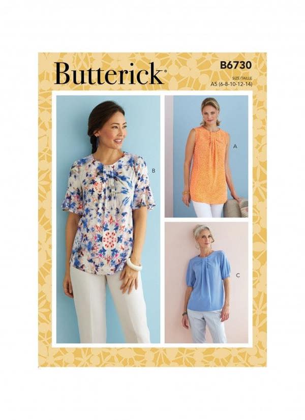 Butterick Sewing Pattern 6730, Tops for Women, A5 (6-8-10-12-14) - Easy