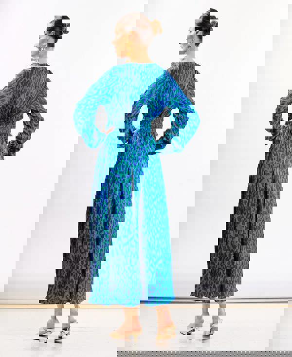 Blue Leopard Printed Maxi Dress