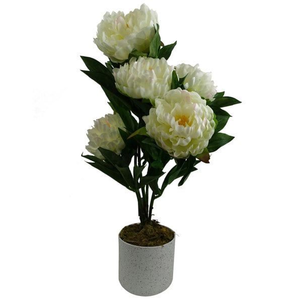 Leaf 55cm Artificial White Peony Plant