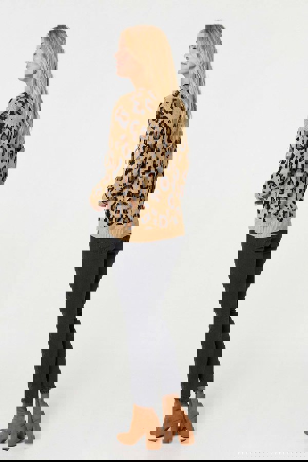 Brown | Animal Print Tie Front Cardigan
