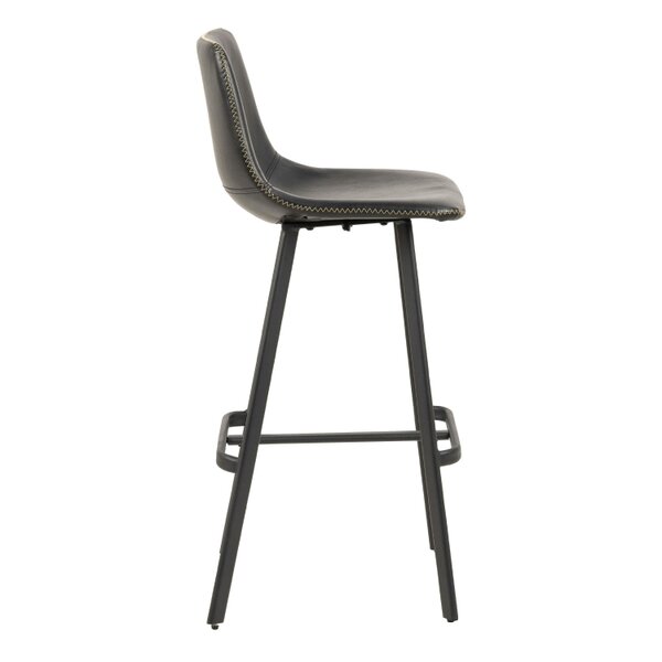 Wyld Haus Set of 2 Bogense Black Faux Leather Bar Stools Cream Stitching