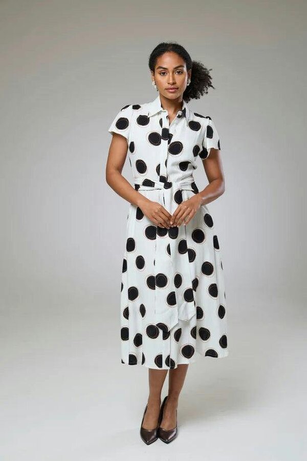 Lioness by TF Absolute Polka Dot Linen Short Sleeve Shirt Dress