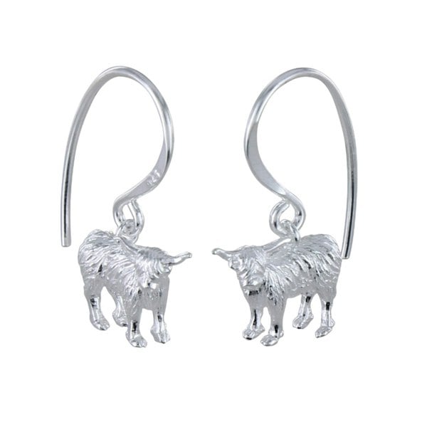 Sterling Silver Standing Highland Cow Drop Earrings - Reeves & Reeves