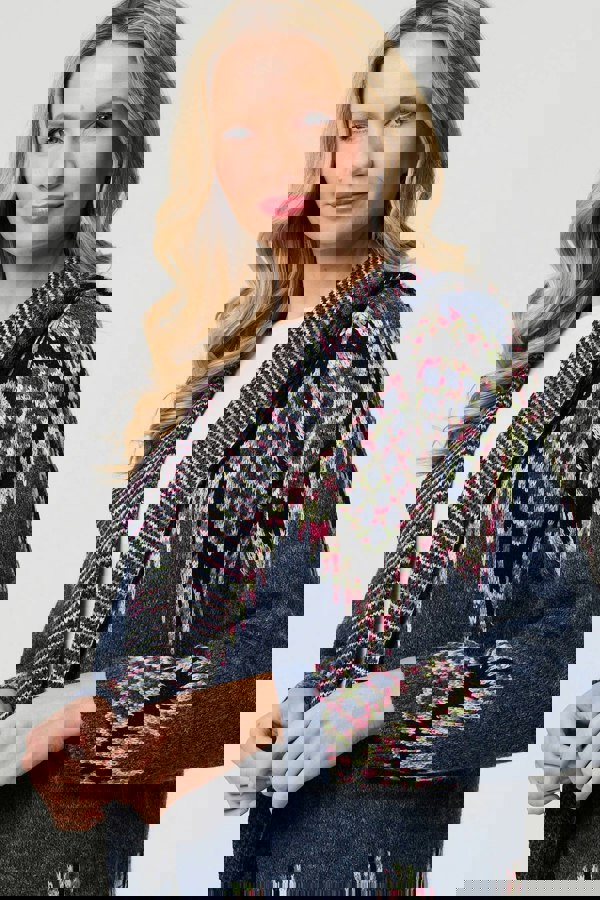 Blue | Aztec Print Longline Hooded Knit Jacket
