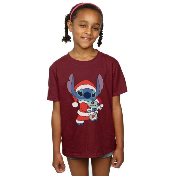 Disney Girls Lilo And Stitch Stitch Christmas Cotton T-Shirt - Burgundy