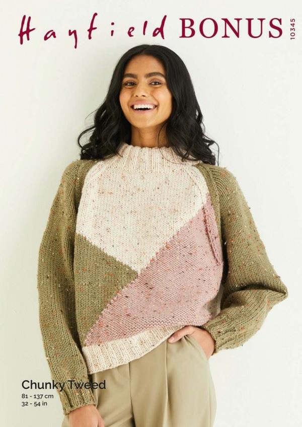 Hayfield Bonus Chunky Tweed Knitting Pattern 10345, Sweaters for Women, 32 - 54 Inches