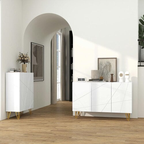 Wyld Haus Sarota High Gloss White Luxe Sideboard With Hairpin Legs