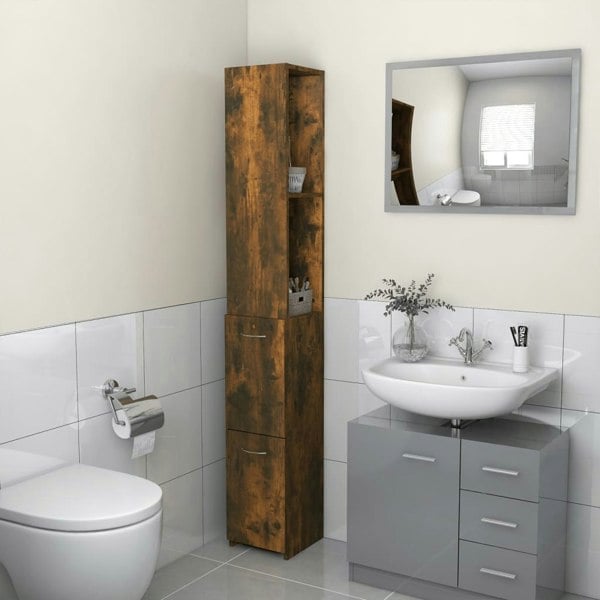 Berkfield Bathroom Cabinet Smoked Oak 25x26.5x170 cm Engineered Wood