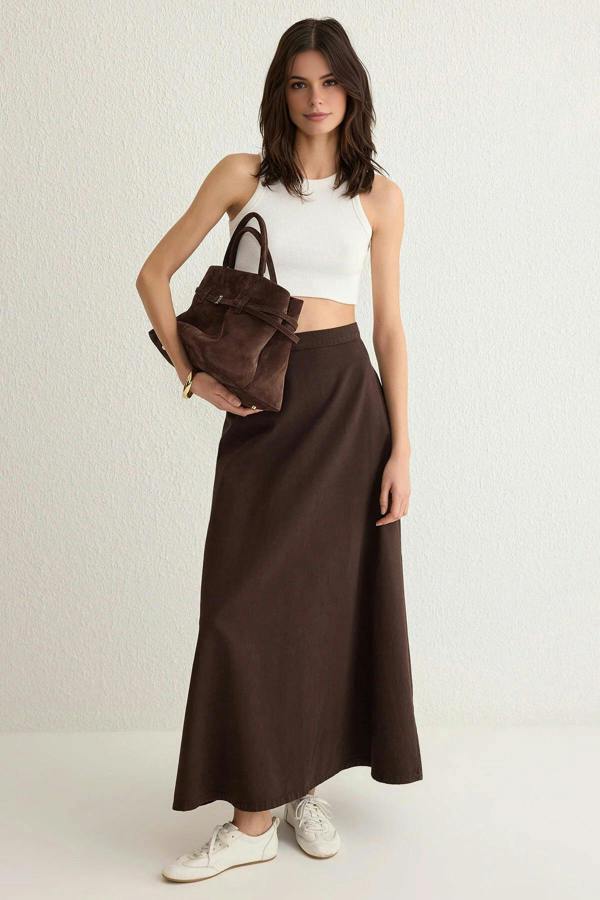 WOVCOR Flounced Maxi Denim Skirt