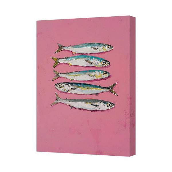 Benjamin Tate Design Contemporary Pink Canvas Art Print With Colorful Fish Design