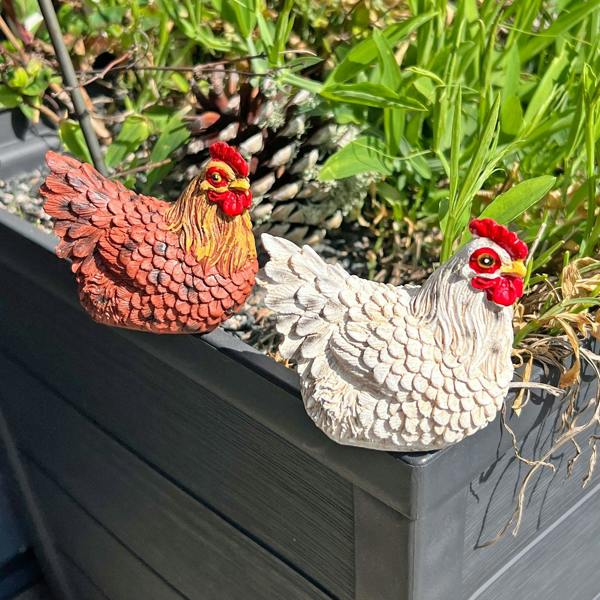 Farmwood Pair of Pot Topping Chicken Garden Ornaments