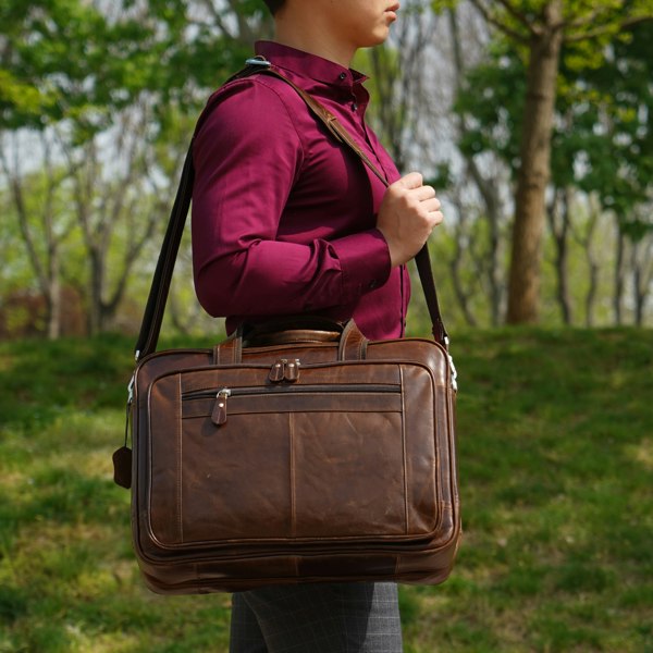 Touribag Genuine Leather Briefcase With Luggage Strap