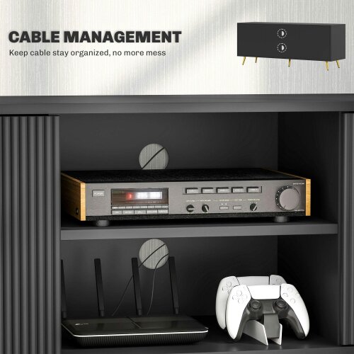 Wyld Haus Ellini Wooden Black TV Stand With 2 Open Shelves 2 Doors For Screens Up To 55 Inches