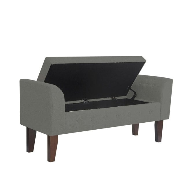 Luxury Living Oxford Storage Ottoman Bench - Grey Boucle Upholstery with flip lid