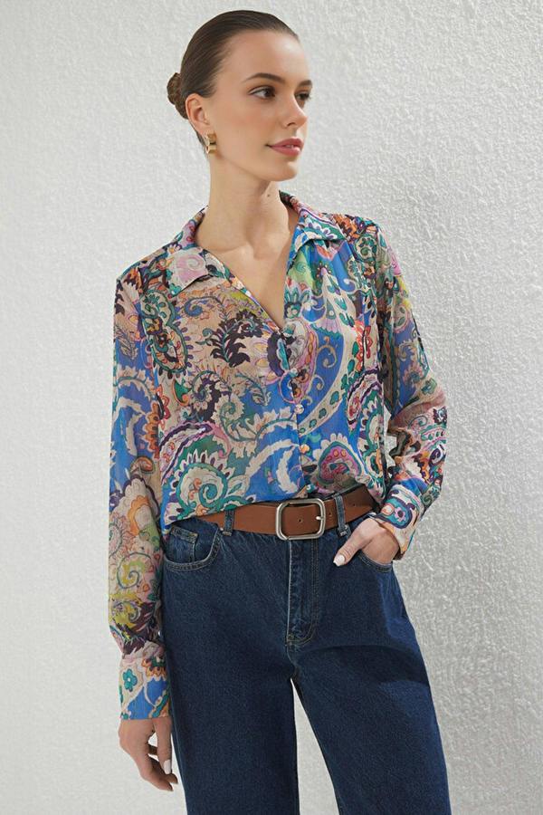 WOVCOR Oversize Patterned Chiffon Shirt