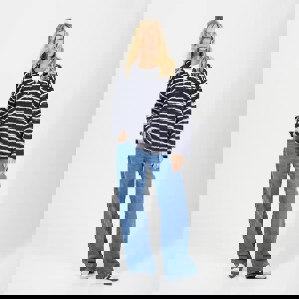 Brave Soul Navy Half Zip Striped Fisherman Knit Jumper - Navy Image 3