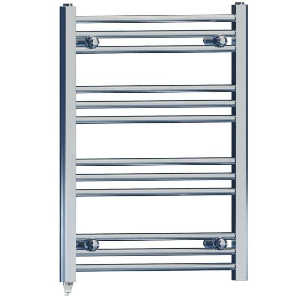MYHOMEWARE 400mm x 700mm Chrome Flat Electric Pre-Filled Towel Rail Radiator For Designer Bathroom Standard Element Stock Clearance