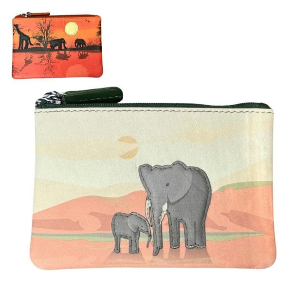 Mala Leather Savanna Safari Elephants & Giraffes Leather Coin Purse