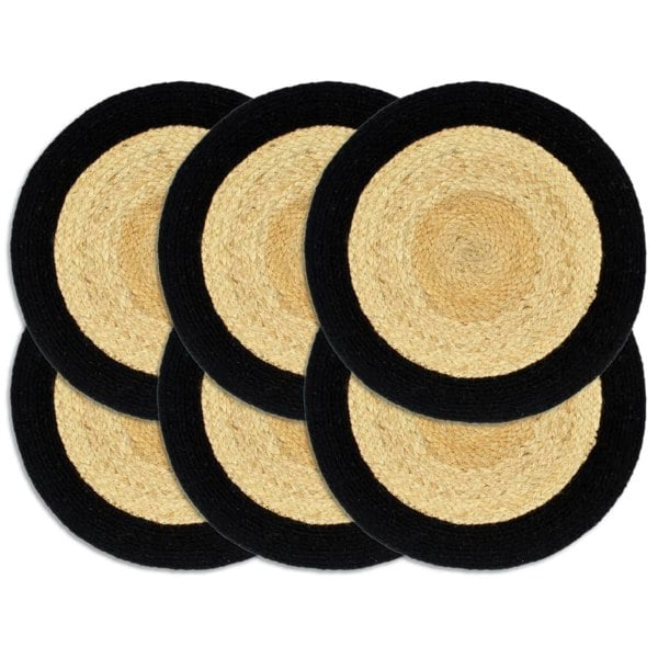 Berkfield Placemats 6 pcs Natural and Black 38 cm Jute and Cotton