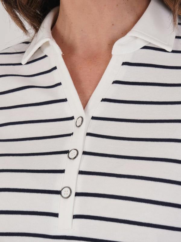 PennyPlain Notch Neck Top - Ivory/french Navy