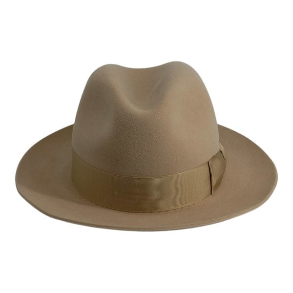 Gamble & Gunn 'Shirwell' Luxury Handmade Fur Felt Fedora - Sand With Tonal Gold Ribbon