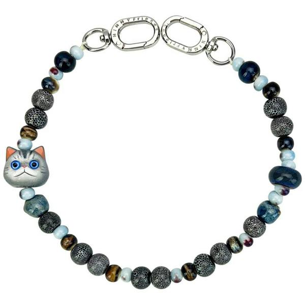 Nimmy Friends Nimmy Big Eye Cute Pet Silver Shaded Cat Mobile Phone Chain Bag Charm Ceramic Bracelet Grey -N-XDY-SL-023