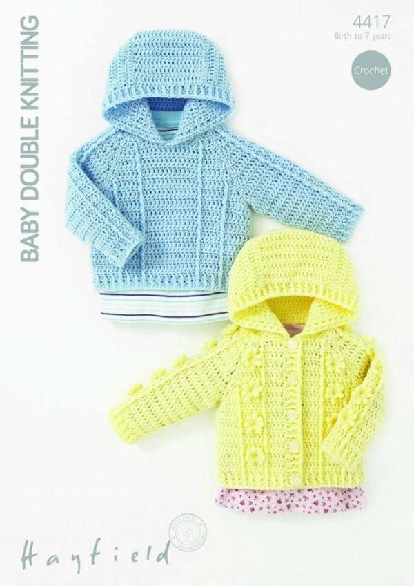 Hayfield Baby DK Crochet Pattern 4417, Hoodies, Jackets, Sweaters for Baby, Kids, Birth - 7 Years - Advanced