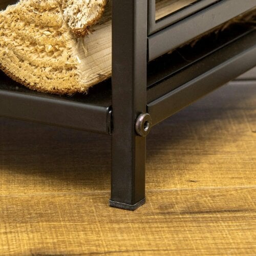 Bobobiy Steel Firewood Log Holder Firewood Rack Fireplace Wood Storage Shelf with 4 Tools, Tree Pattern Design, Black, 46W x 30D x 70H cm