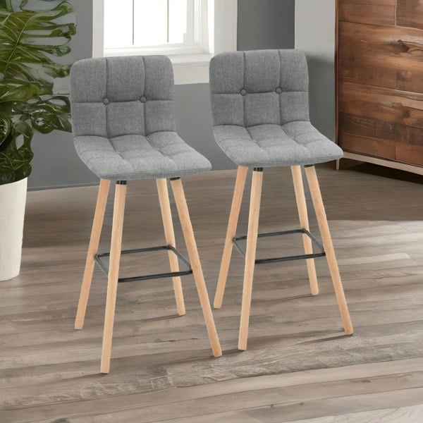 Rafaelo Mobilia Set Of 2 Wooden Bar Stools With Backs & Footrest For Kitchen Bar