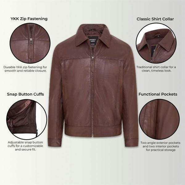Infinity Leather Mens Retro Classic Leather Harrington Biker Jacket - Drammen