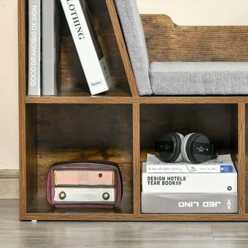 Wyld Haus Kalavi Wood Rustic Brown Cube Bookcase With Cushioned Reading Seat