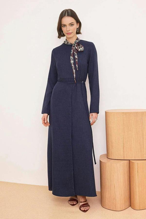 WOVCOR Unlined Plain Woven Linen-Look Dress