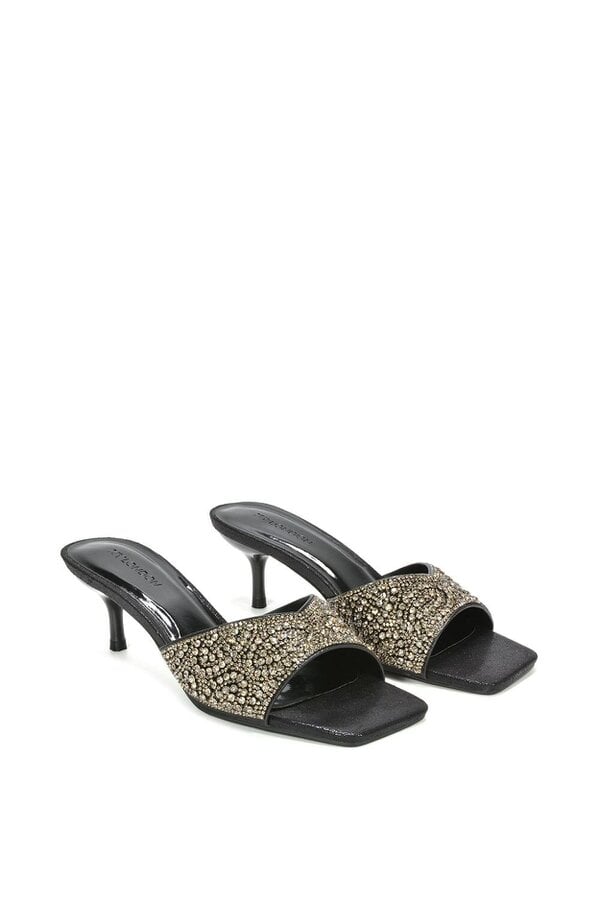 XY LONDON Sparkly Crystal Kitten Heeled Sandal Mules