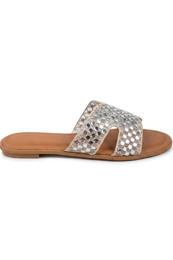 Cordelia Mirrored Disc Embellished H Sandals - Beige_wb