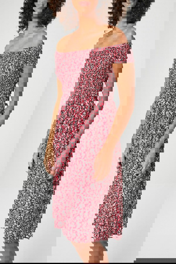 Red | Ditsy Floral Off The Shoulder Dress