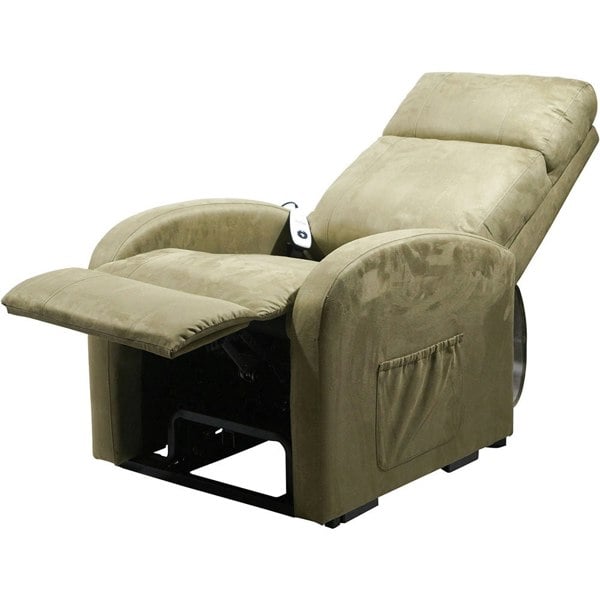 Single Motor Rise and Recline Lounge Chair - Sage Coloured Suedette Material Loops