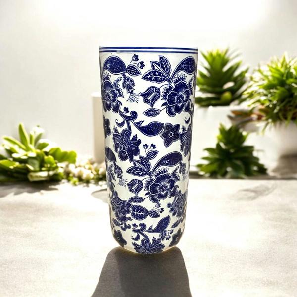 18" ROUND BLUE & WHITE UMBRELLA STAND