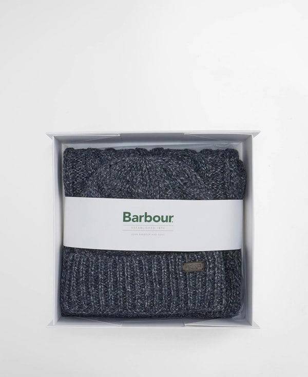 Barbour Jesmond Beanie & Scarf Gift Set - Navy Blue