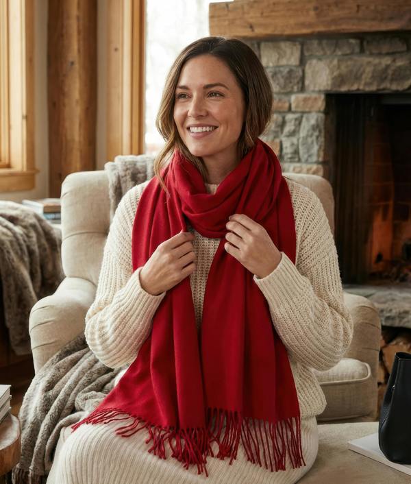 VIA MONTEN Women’s Oversized Winter Scarf Wrap with Fringe, Soft Long Shawl for Cold Weather Styling