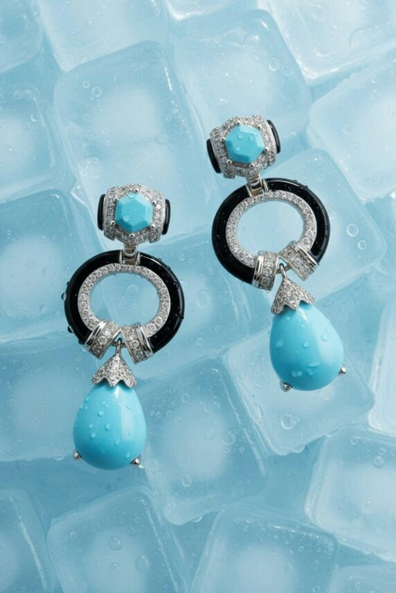 Latelita Clara Bow Turquoise & Enamel Drop Earrings Silver