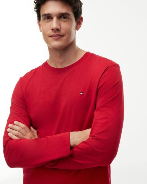 Tommy Hilfiger Long Solid Jersey Mens Pyjama Set - Medium Red/Carbon Navy