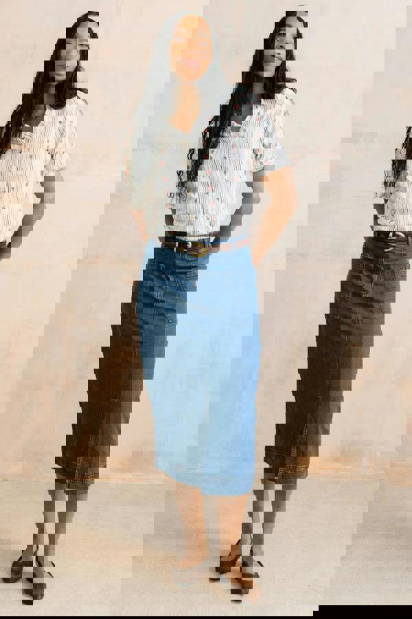 Lily & Me Penrose Denim Midi Skirt Blue