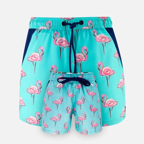 Randy Cow Matching Father & Son Flamingo Swim Shorts