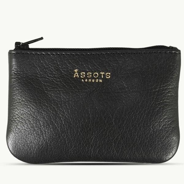 Assots London 'Poppy' Black Full Grain Leather Zip Top Coin Purse