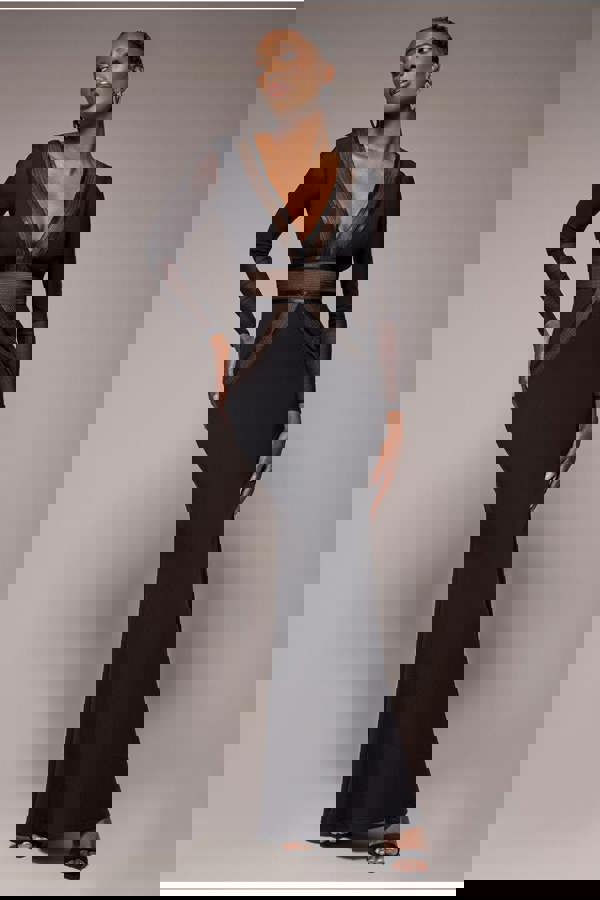 Front Crossover Lurex Split Maxi Dress - Black DR4631