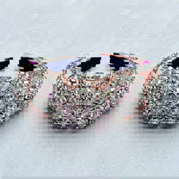 Pink statement headband, encrusted with clear and lilac crystals, floral jewel design, luxury hair accessory
