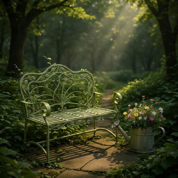 45" LEAF GREEN METAL BENCH