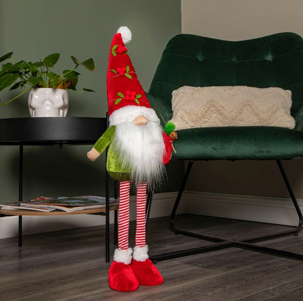 Samuel Alexander 71cm Standing Christmas Gonk with Santa Hat and Extendable Legs in Reg and Green
