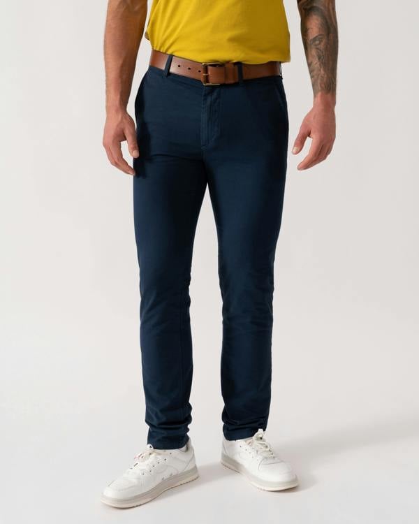 BOSS Orange Slim Fit Textured Chinos - Open Blue 464 - Main