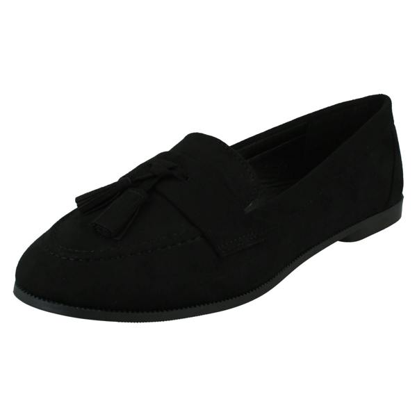 Spot On Ladies Spot On Tassel Trim Wide Fit Slip On Shoes F80560